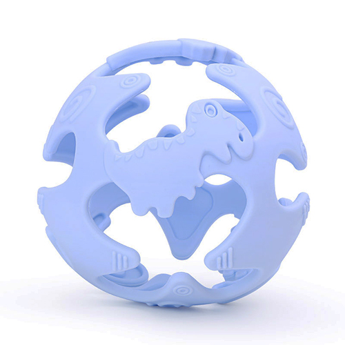 Dino-Ball-(3) silicone sensory teether - dino ball for baby teether & development - blue