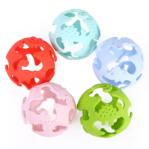 Dino-Ball-(4) silicone sensory teether - dino ball for baby teether & development